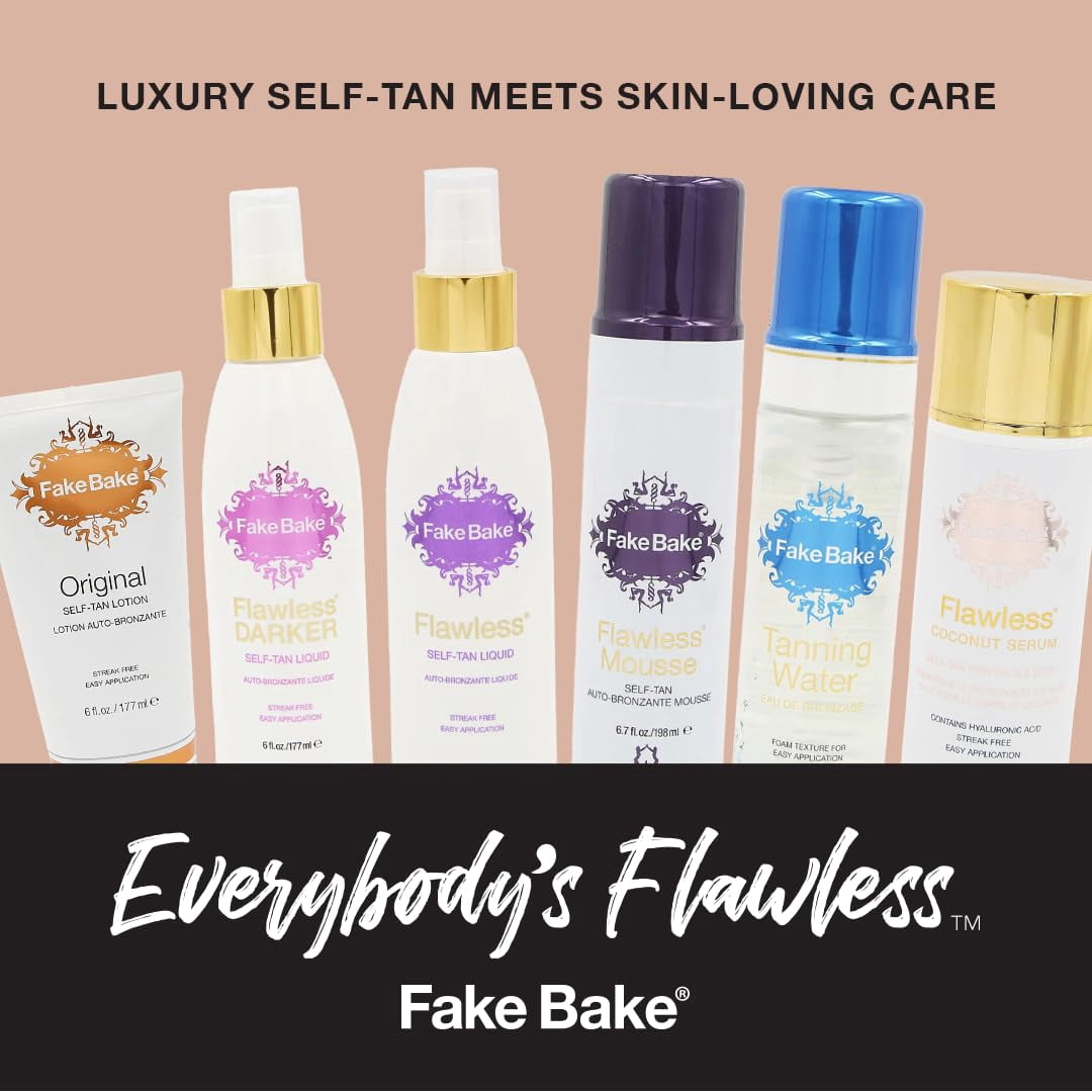 Fake Bake Flawless Self-Tanning Liquid, Long-Lasting Natural Glow for All Tones–Sunless Tanner Includes Mitt for Easy Application– 6 oz(Pack of 2)