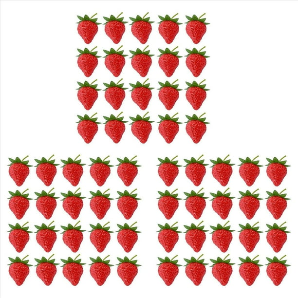 60 Piezas de Fresa Artificial, Fruta Falsa, Fresas, Accesorio de FotografíA Gabinete de Cocina Hogar Adorno de Fiesta, PequeñO