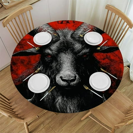 

HYKY Demon Horns Round Tablecloth 100% Polyester Fiber Waterproof Fabric Resistant Multiple Sizes Machine Washable Festive Home Decoration 42 -46