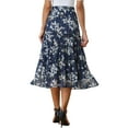 thumbnail image 4 of INSPIRE CHIC Women's Floral Skirt Elastic High Waist Ankle Length Chiffon A-Line Skirt XS Antique Blue, 4 of 7