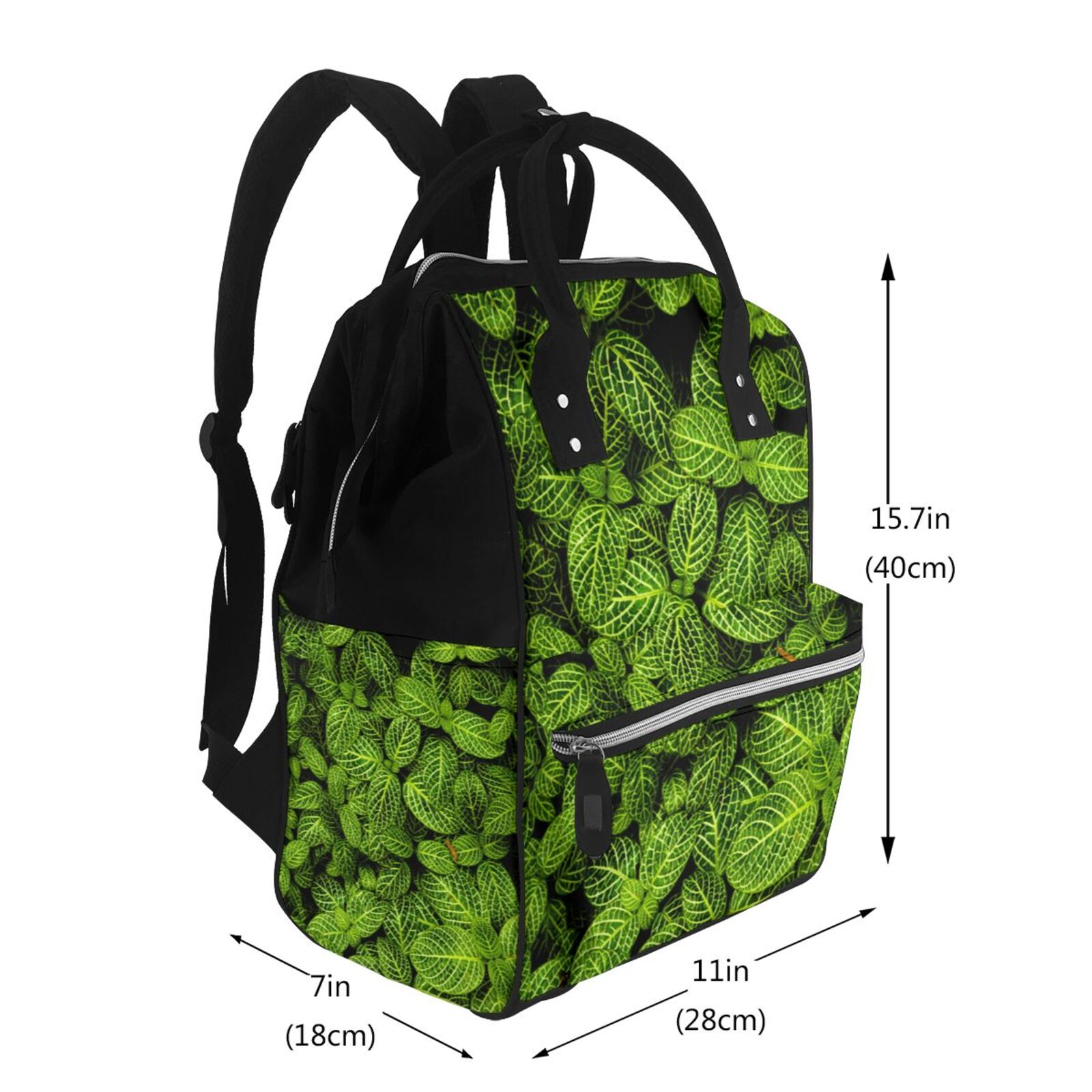 Fuzoiu Tiny Green Fern Leaves Print Diaper Bag Backpack,Baby Essentials Travel Tote,Multi function Waterproof Diaper Bag, Travel Essentials Baby Bag - Unisex