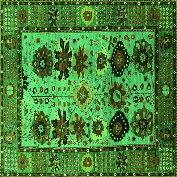 Ahgly Company Indoor Square Oriental Green Industrial Area Rugs, 8' Square