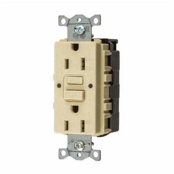 Hubbell Wiring Device-Kellems GFCI Receptacle,15A,125VAC,5-15R,Ivory SNAPGFTW15I