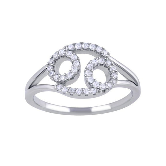 Rhodium Plated 925 Sterling Silver Cancer Clear CZ Zodiac Sign Ring White Jewelry Female Size 5