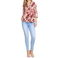 thumbnail image 2 of INSPIRE CHIC V Neck Shirt for Women's Floral Prints Button Down Puff Sleeve Casual Shirt S Beige Red, 2 of 6