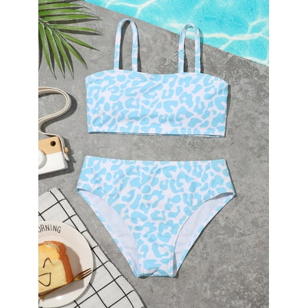 

Girls Leopard BIkini Swimsuit Swimwear Beachwear Swimsuit Swimwear Beachwear S221905X Blue and White 130(7-8Y)
