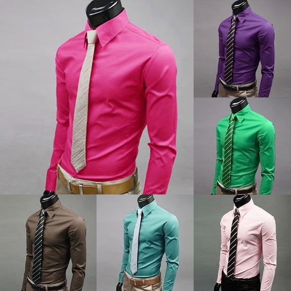 ZTGD Fashion Men Solid Color Long Sleeve Buttons Down Shirt Slim Formal Business Top