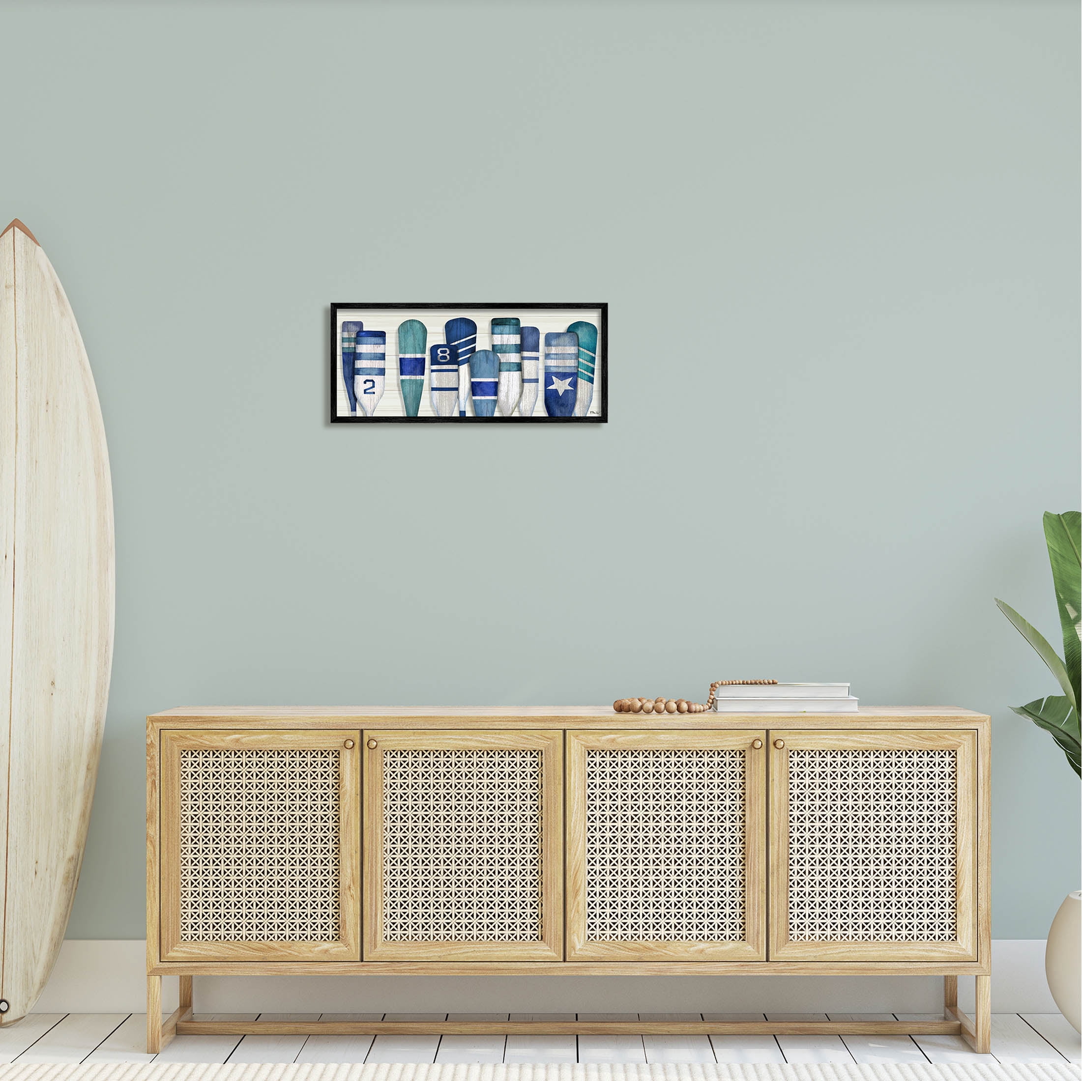Stupell Industries Port Oars Nautical Blue Patterns Graphic Art Black Framed Art Print Wall Art, Design by Paul Brent
