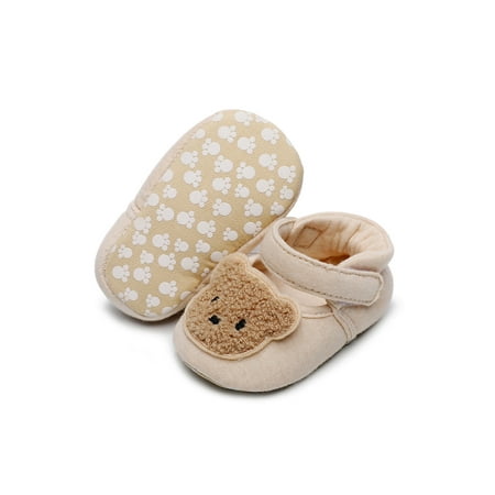

Ritualay Infant Baby Sock Shoes Prewalker Socks Slipper Magic Tape Floor Slippers Non-slip Cute Soft Shoe Daily Home Cartoon Beige Bears Soft Sole 5C