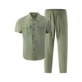 thumbnail image 5 of Bpyeka Men's Linen-Look Cargo Matching Set, Button Down Collar Short Sleeve Shirt With Flap Pockets & Drawstring Waist Pants, Workwear Two-Piece Outfit, S-3XL, 5 of 6