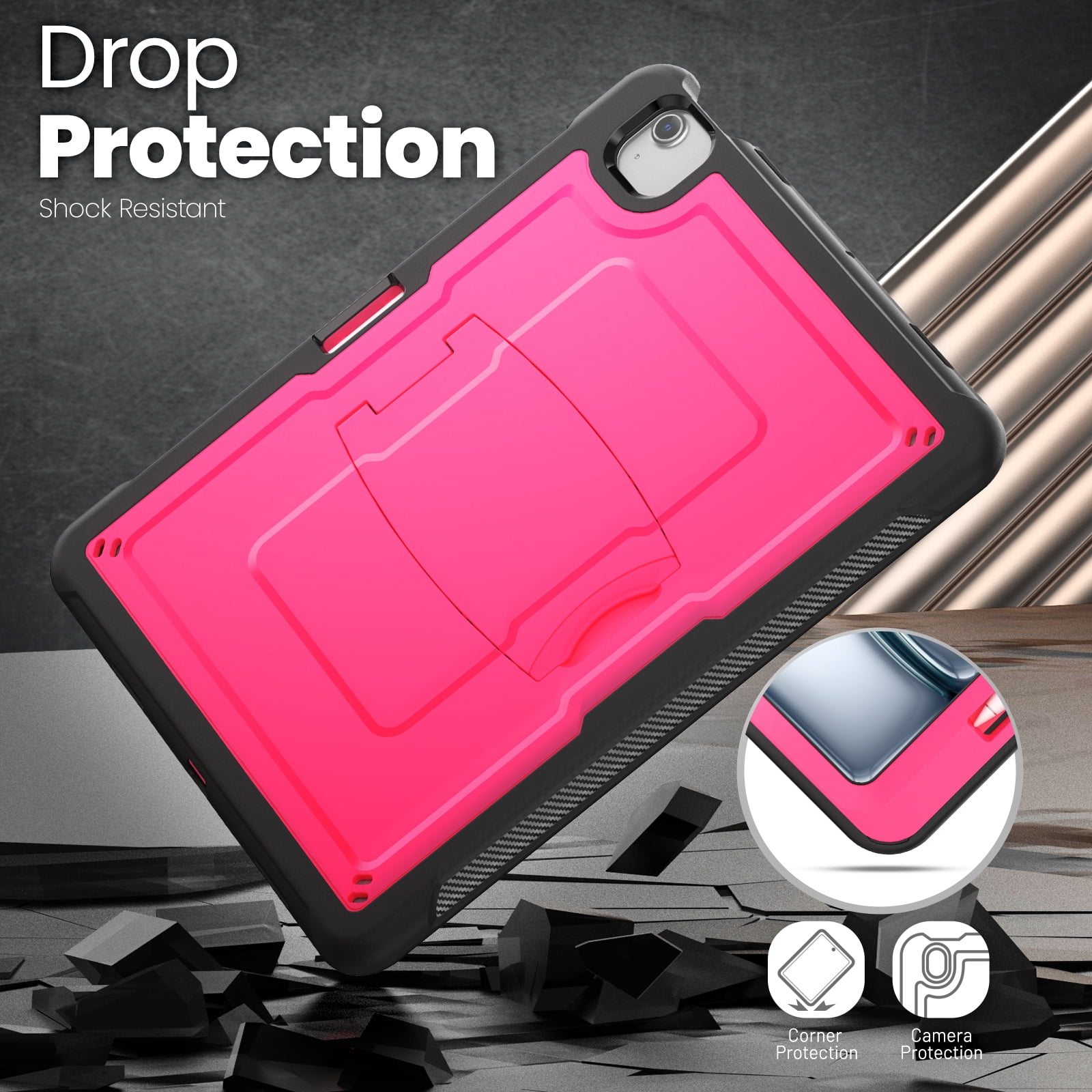 Allytechgroup Case for Apple iPad Air 13 Inch M2 2024 with Pencil Holder/ Support Pencil 2nd & Magnetic Attachment Wireless Charging Kickstand Hard PC + Soft TPU Shockproof Stand Rugged Cover, Rose