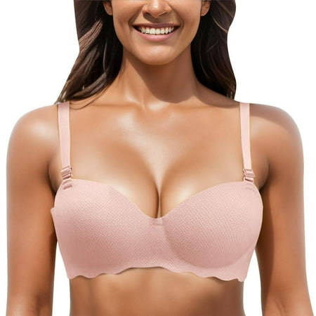 

ZMHEGW Wireless Women s Bra Wire-Free Bralettes Solid Print Pink A/32/70Ab 1-Pack