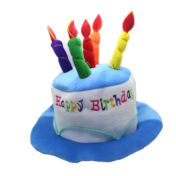 CCOCC Plush Happy Birthday Cake Hat - Unisex Adult Size Fancy Dress Party Hats - Suitable As Party Favors,Costume Accessories - Cake & 5 Multicolor Candles