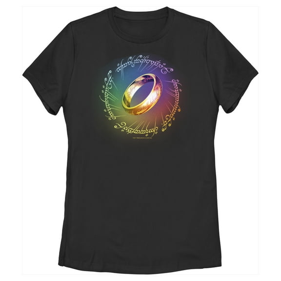 Women's The Lord of the Rings Fellowship of the Ring Rainbow Ring Graphic Tee Black 2X Large