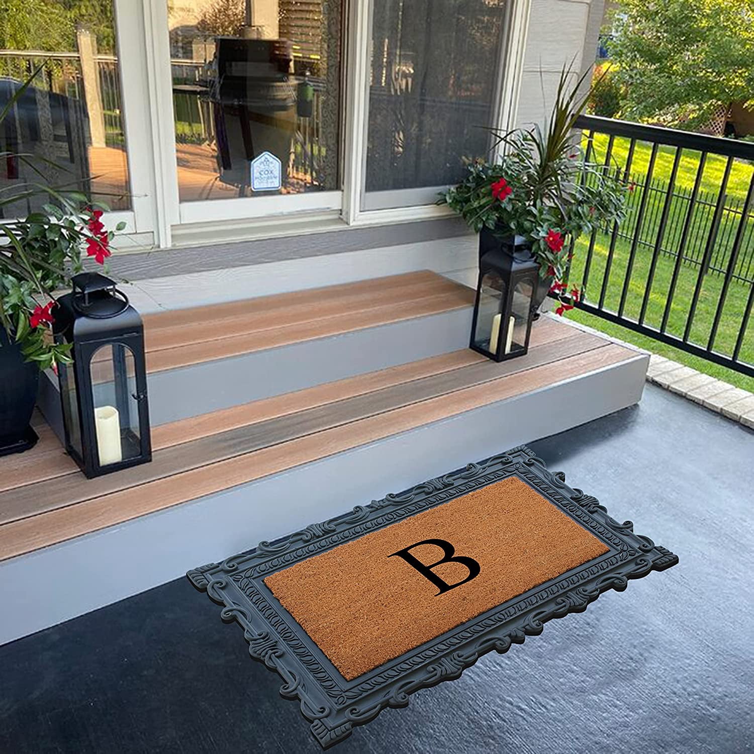 A1HC Natural Rubber & Coir 24x36 Monogrammed Doormat For Front Door, Anti-Shed Treated Durable Doormat for Outdoor Entrance, Heavy Duty, Low Profile, Easy to Clean, Long Lasting Front Porch Entry Rug