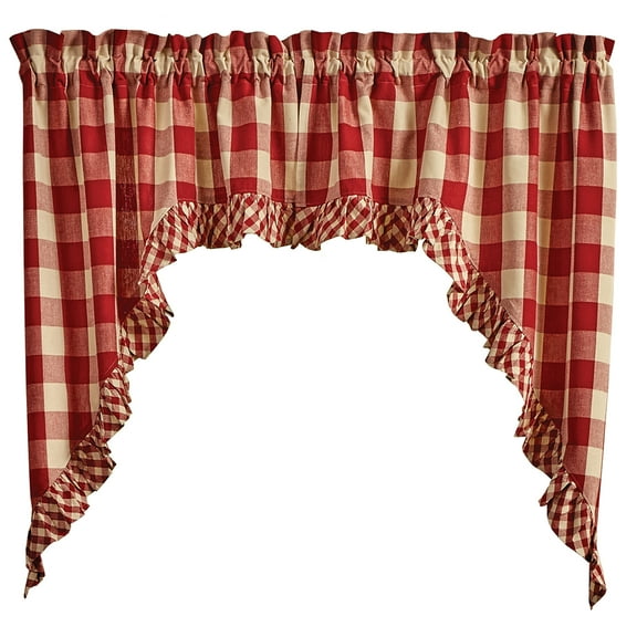 Park Designs Buffalo Check Ruffled Garnet Swags 36" L