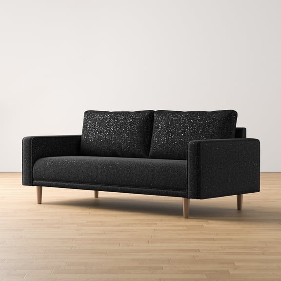 Furniture of America Doux Black MCM Custom Boucle Upholstered Fabric Welt Trim Sofa Living Room Couch