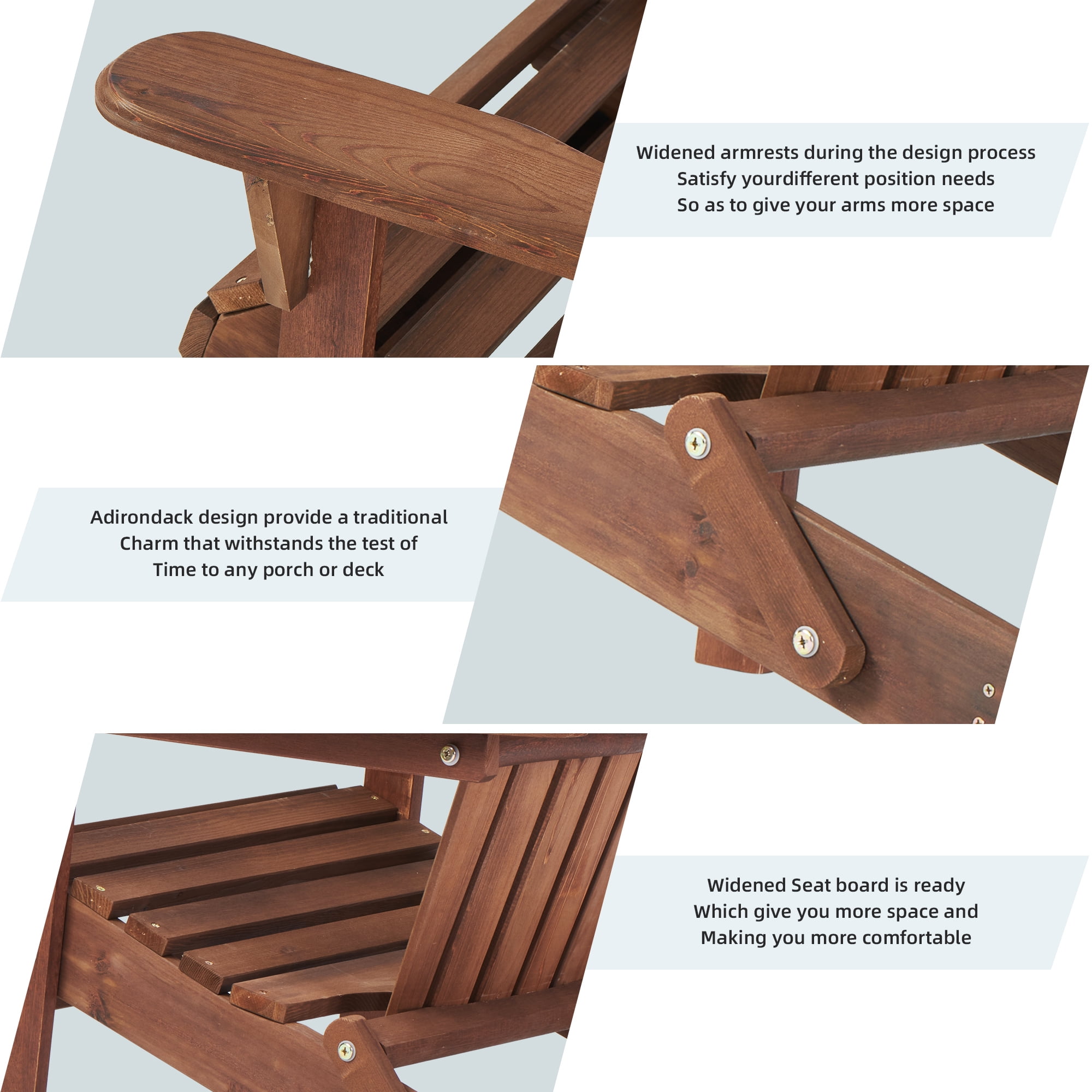 Set of 2 Solid Wood Folding Adirondack Chairs - Half Assembled Outdoor Patio Lounge Chairs for Backyard, Deck, Poolside & Fire Pit - Premium Hemlock Wood Garden Furniture