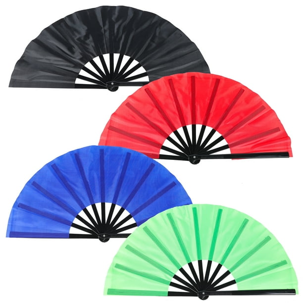 Abanico de Kung Fu de 4 piezas, color puro, portátil, plegable, para bailar
