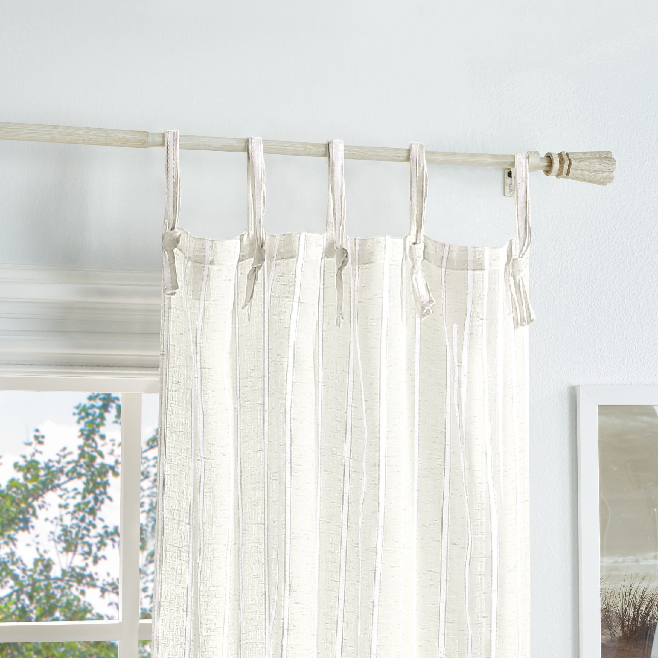 Martha Stewart Laguna Stripe 37X95 Semi Sheer Curtain Panel Pair Tietab,  Gray, Adult