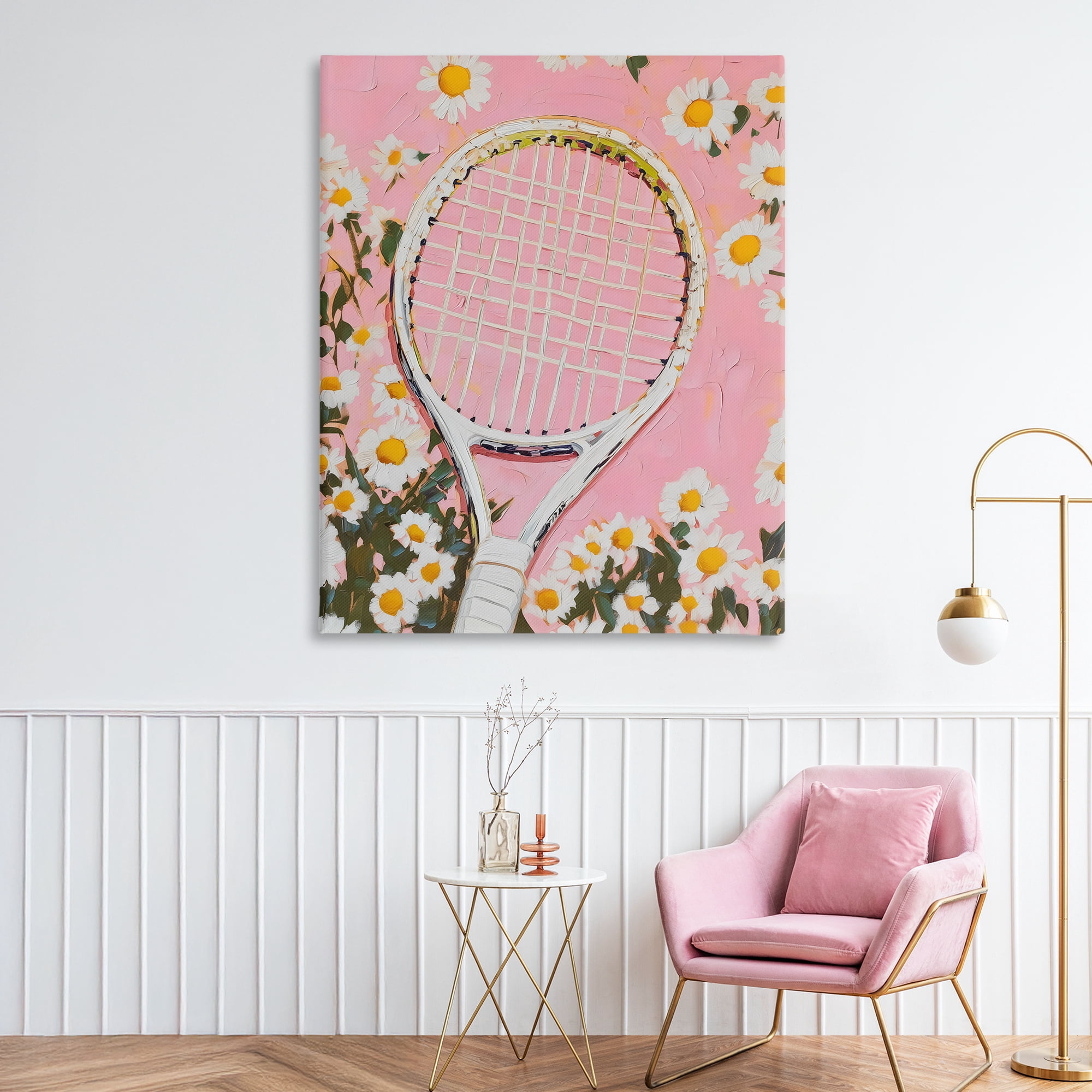 Stupell Industries Pink Tennis Racket & Daisies Canvas Wall Art, design by LSR Design Studio