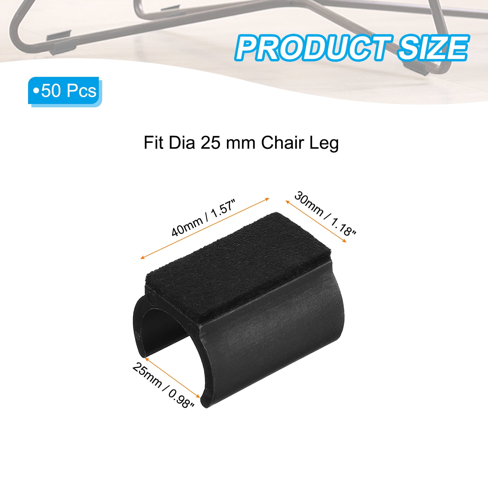 Uxcell 50 Pack Rectangle U Shaped Chair Leg Tip Cap with Felt Pad Fit Dia 0.98" Black