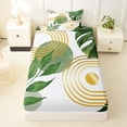 thumbnail image 3 of Castle Fairy Boho Tropical Leaf Twin Sheet Sets 3pcs for Teens, Geometric Art Bedding for Bedroom, Green Gold, 3 of 6