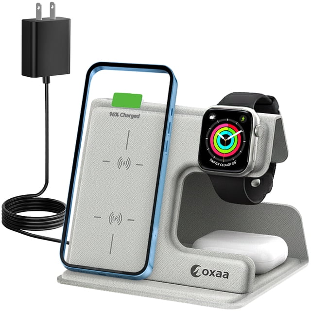 OXAA 3-in-1 Foldable Wireless Charging Stand for Apple Devices, MagSafe Compatible, Fast Charging, Compact & Travel-Friendly, Includes 25W Adapter