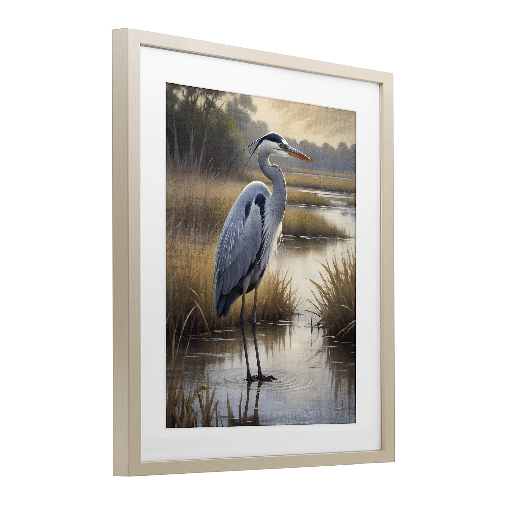 Stupell Industries Heron in Serene Marshlands Birch Framed Print Under Glass, design by Susan Arnot