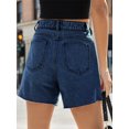 thumbnail image 4 of Summer Matched High Women's Shorts Straight Leg Raw Hem Retro Waist Denim Shorts with Pockets, 4 of 6