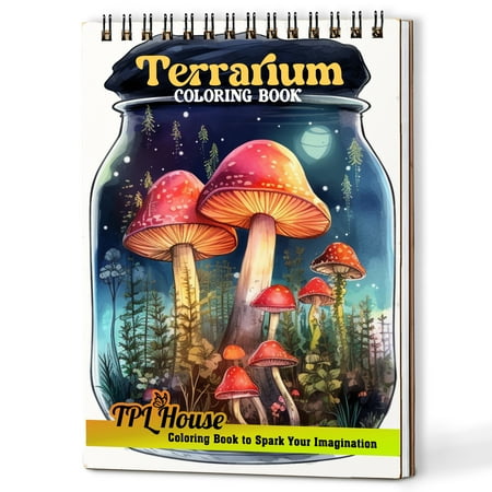 TPLHOUSE Terrarium Coloring Book Spiral Bound for Adults and Nature Lovers A5 Wooden Cover 30 Tranquil Coloring Pages of Magical Worlds In Jars for Stress Relief and Relaxation
