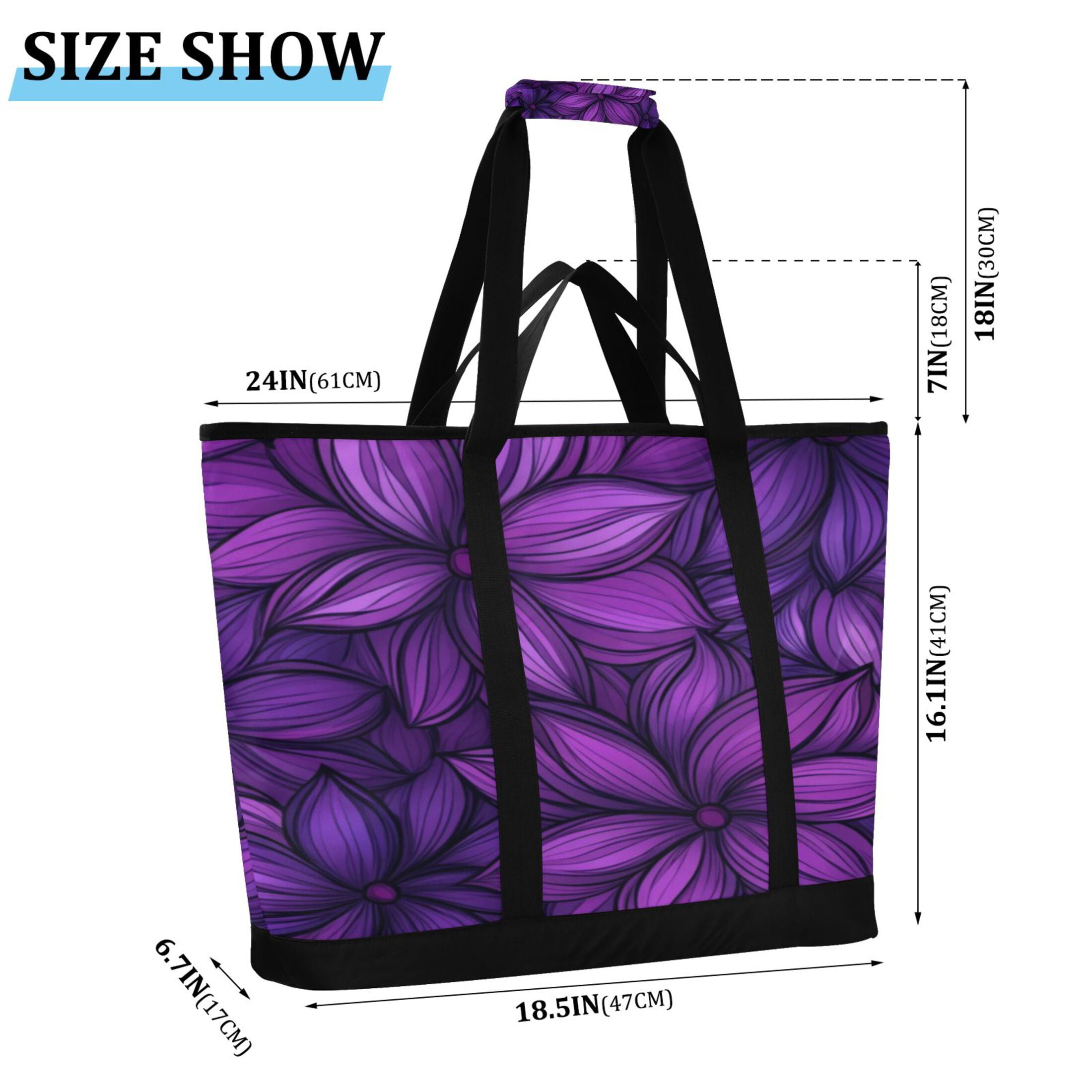 Large Hand-held Ice Pack Picnic Bag Insulation and Refrigeration Suitable for Shopping Picnics and Camping Large Purple Flower Pattern