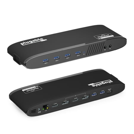 UPC: 0819927011859 | Plugable Universal Laptop Docking Station  4K Dual Monitor  DisplayPort or HDMI  Windows Mac or ChromeOS Laptops  USB-C or USB 3.0  Adds 2 Displays  Ethernet  Audio  6 USB Ports
