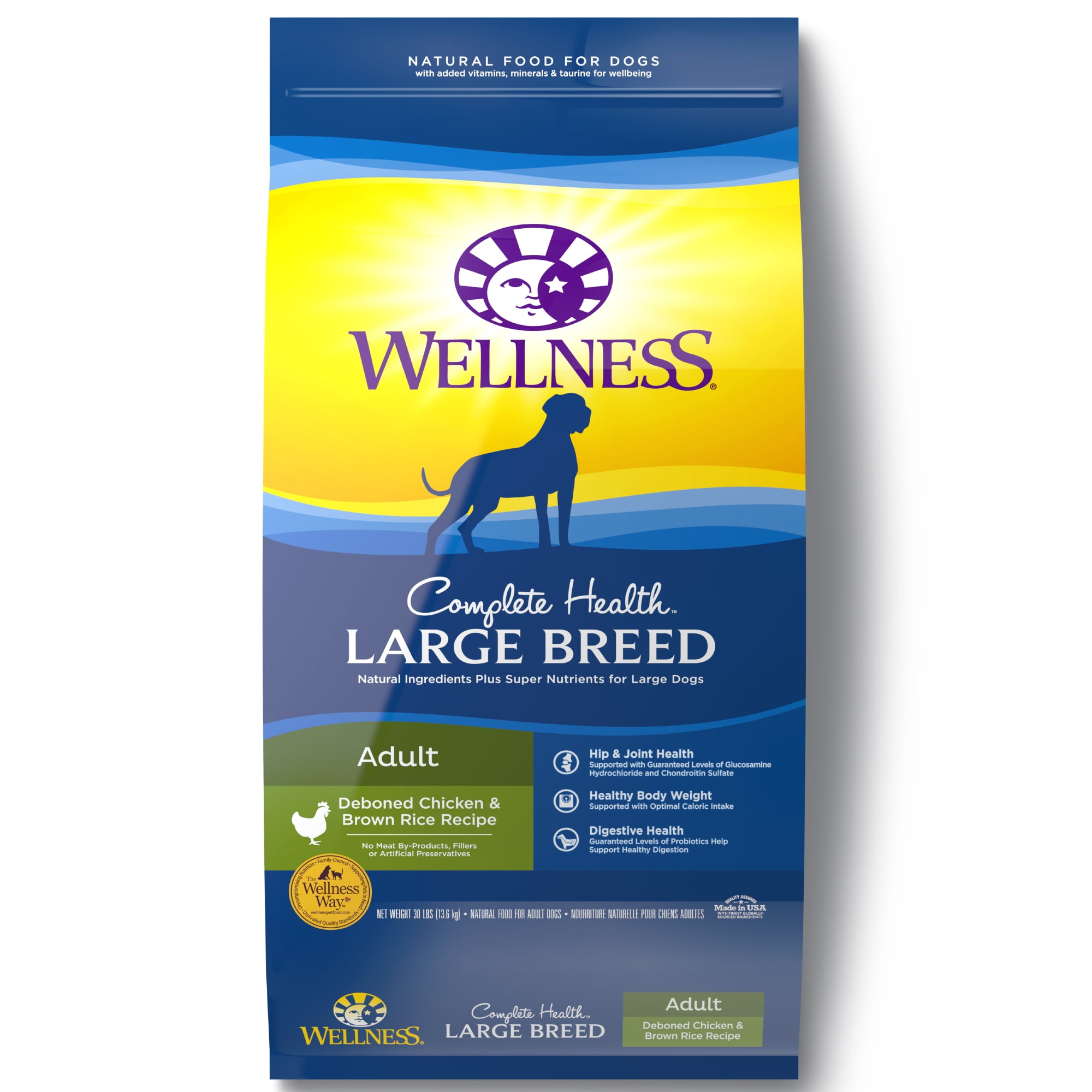 Wellness Complete Health Natural Dry Large Breed Dog Food, Chicken & Rice, 30Pound Bag