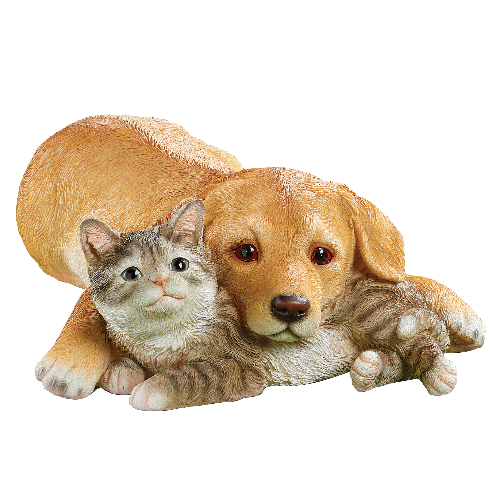 Friendly Pets - Laying Labrador & Grey Tabby Cat Statue Pair - Perfect for Anywhere Inside Your