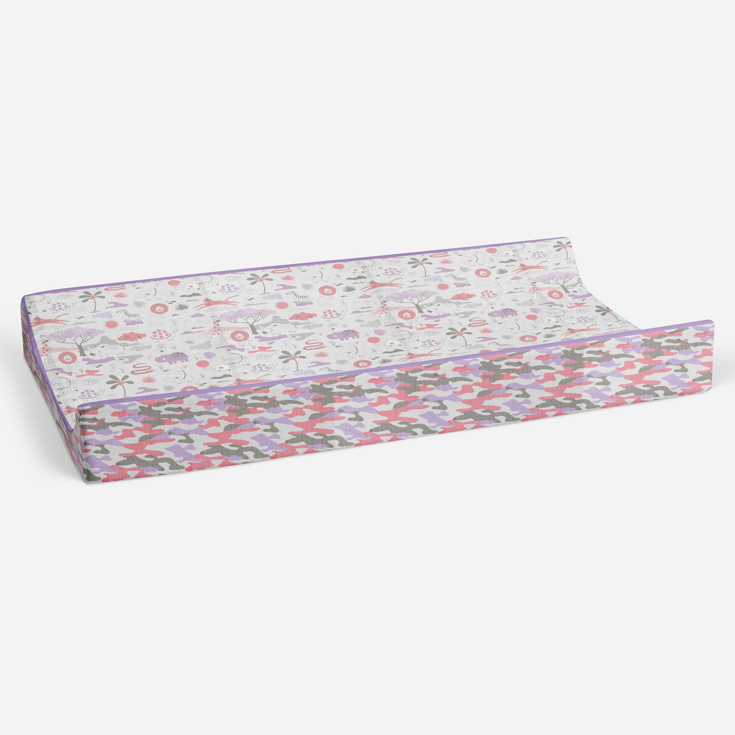 Bacati - Muslin Quilted Changing Pad Cover, Jungle Safari Lilac/Coral