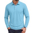 thumbnail image 2 of Hearthz Polo Shirts for Men 3 Button Placket Lapel Collar Long Sleeve Shirts for Men Business Casual Golf Polos for Men Athletic T Shirts Blue XXL, 2 of 5