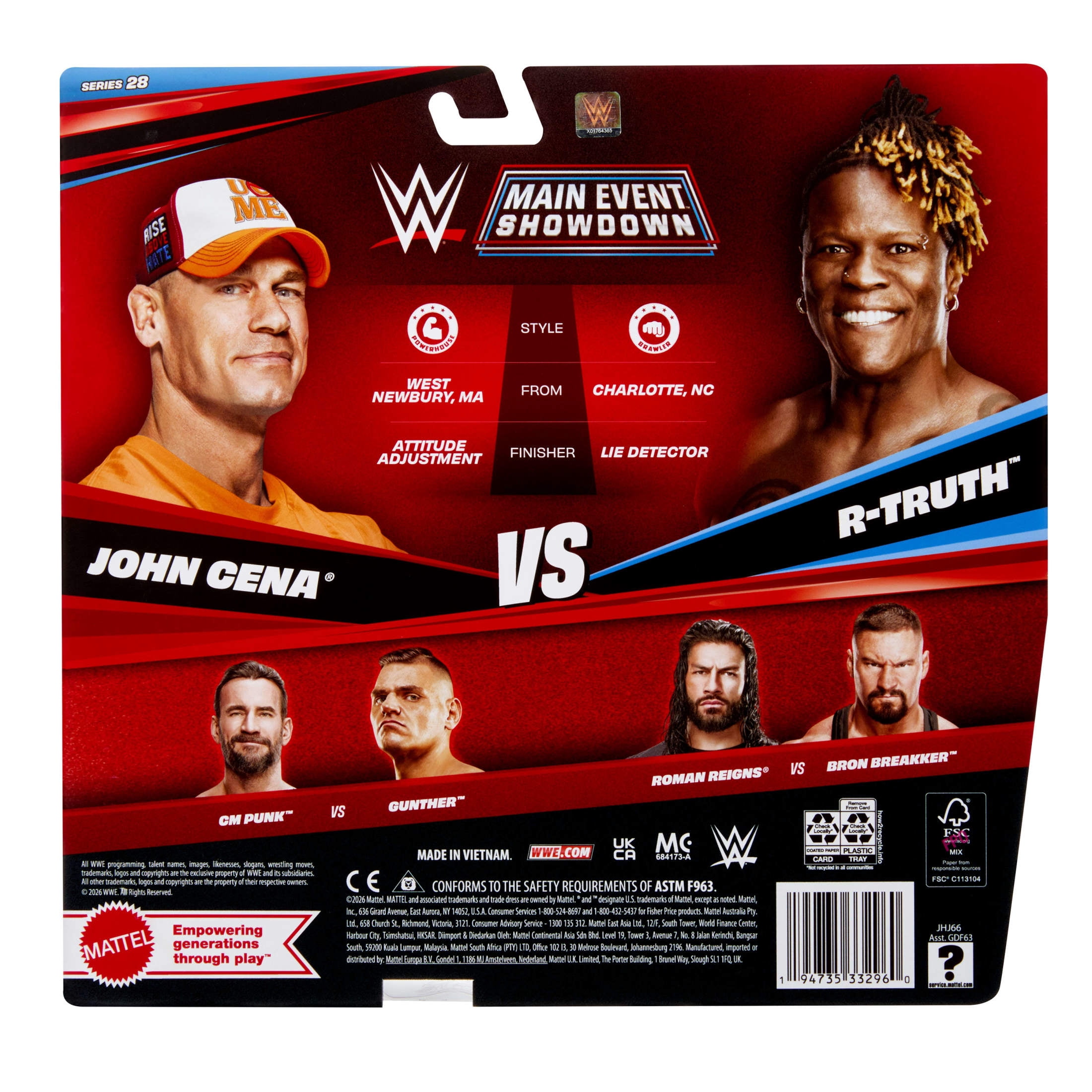 WWE Main Event Showdown John Cena vs Ron Killings Action Figures Set, Series #28, 6-inch Collectibles
