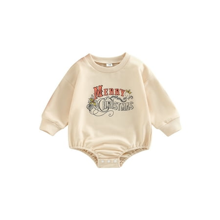 

jaweiwi Baby Christmas Romper Letter Floral Print Round Neck Long Sleeve Bodysuit for Girls Boys Size 0 6 9 12 18 Months