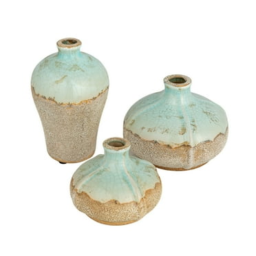 Creative Co-Op Various Decorative Terra-cotta Vases with Distressed Finish and Cream Glaze, Set of 3