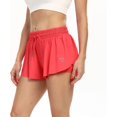 thumbnail image 4 of Pantalones cortos 2 en 1 fluidos para correr para mujer, gimnasio, Yoga, atlético, entrenamiento para mujer, motociclista, Spandex, salón, falda para el sudor, verano (rojo con bolsillo) Feliz Sencillez, 4 of 4