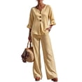 thumbnail image 2 of Stralyhd Plaid Women's 2 Piece Beach Cover Up Set V Neck Button Top Loose Wide Leg Pants Lightweight Summer Vacation Yellow XL, 2 of 6