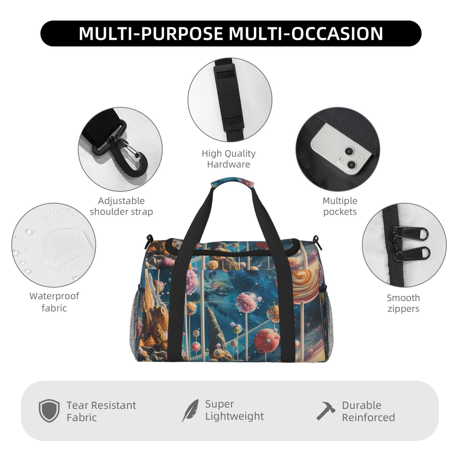 Fuzoiu Starry Sky Planet Lollipop Print Travel Duffle Bag,Carry On Tote Bags,Duffel Bag,Sport Gym Bag, Hospital Bag for Labor and Delivery, Overnight Bag,Luggage Bag