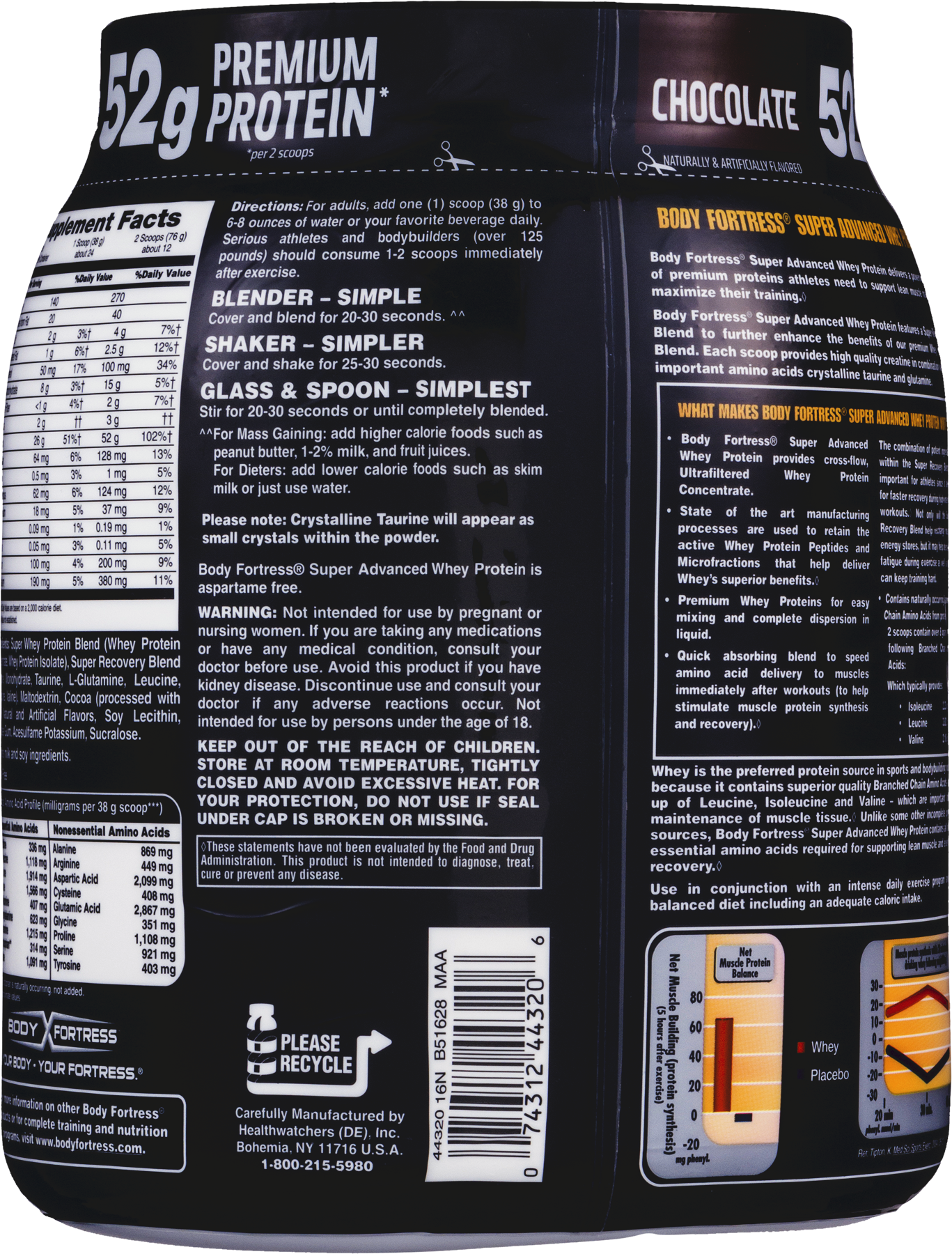 Body Fortress Super Advanced Whey Protein Powder, Chocolate, 1.95 lbs. - image 3 of 8