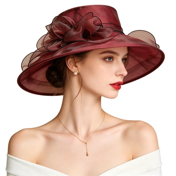 Women's Wide Brim Sun Hat, Organza Kentucky Derby Hat for Women, UV Protection Foldable Floppy Beach Hat, Elegant Mesh Church Hat for Wedding, Tea Party, Summer