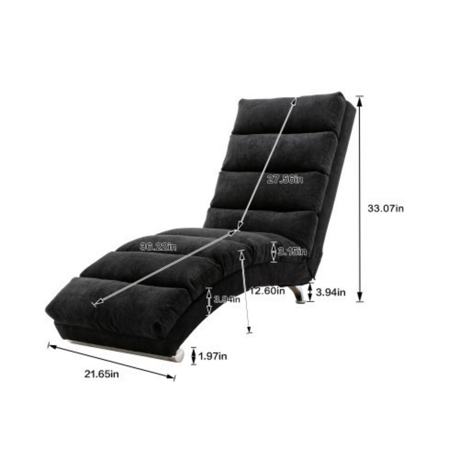 Upholstered Chaise Lounge Chair with Vibration, Modern Fabric Leisure Recliner with Ergonomic Fixed Back, Side Pocket & Lumbar Pillow, 300 lbs Capacity, Black