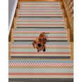 thumbnail image 2 of Geometric Bohemia Stair Treads Non Slip for Steps Stripes Brown Red and Blue 10 Pcs Reusable Adhesive Stair Runner Mats for Dogs Elders Carpet Treads Rugs for Staircase 8x30 In, 2 of 7