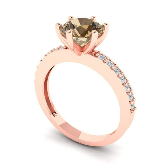 1.71ct round cut champagne Zircon 18k rose gold Bridal Wedding Engagement Promise Anniversary Ring for Women size 3.75