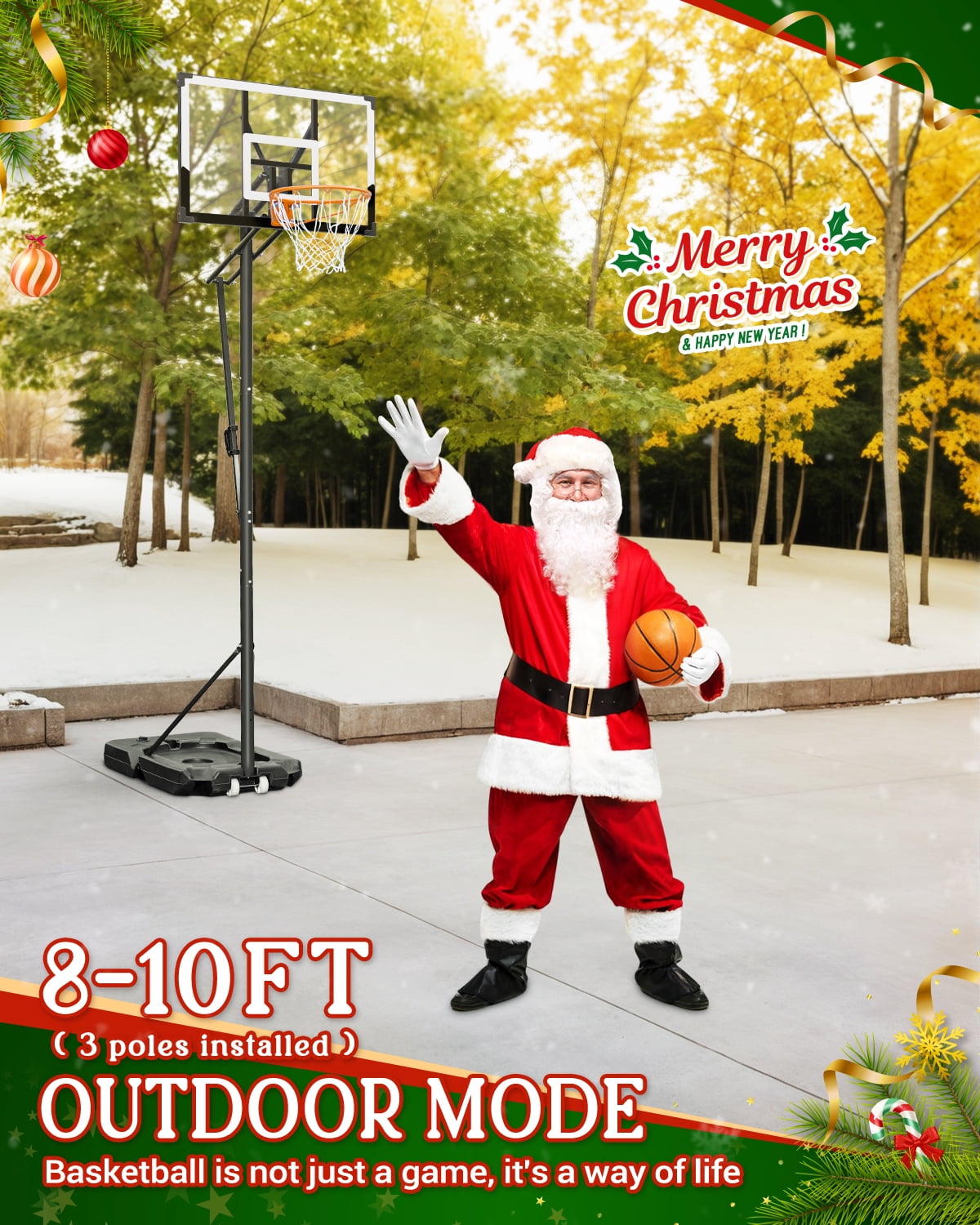 SERAY Basketball Hoop 4.9-10 feet Height Adjustable for Kids, Teens & Adults, 44 inch Backboard and Portable Wheels, Basketball Goal System for Outdoor/Indoor Sports