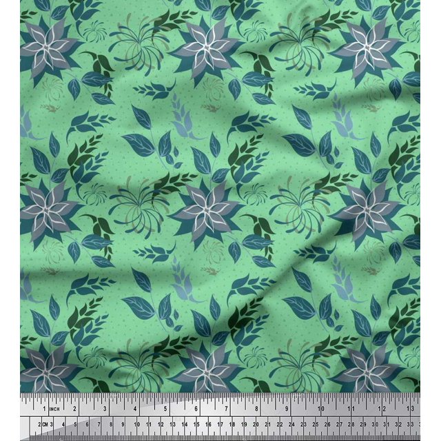 Soimoi Rayon Fabric Triangle,Leaves & Floral Artistic Decor Fabric Printed Yard 56 Inch Wide